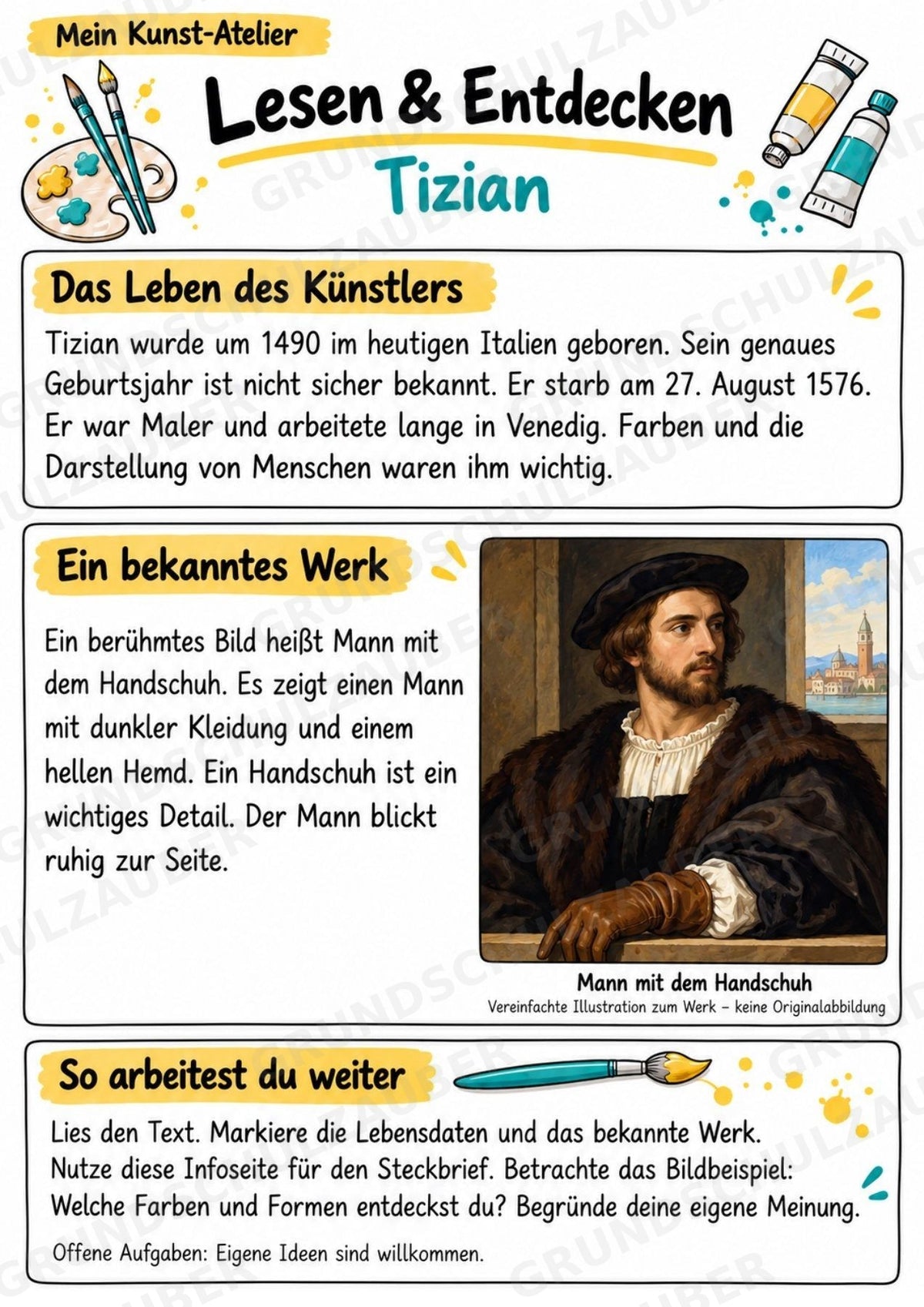 Tizian – Künstler-Steckbrief & Infotext | Kunstunterricht Grundschule Klasse 4–5 | Arbeitsblätter mit Lösungen – Materialseite 2