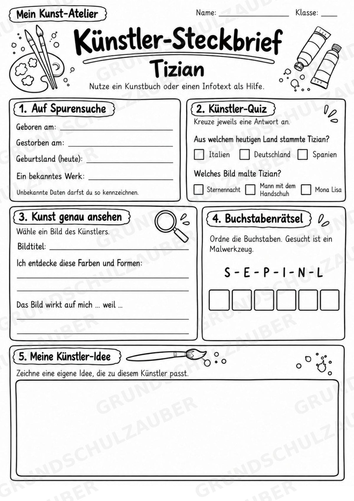 Tizian – Künstler-Steckbrief & Infotext | Kunstunterricht Grundschule Klasse 4–5 | Arbeitsblätter mit Lösungen – Materialseite 4