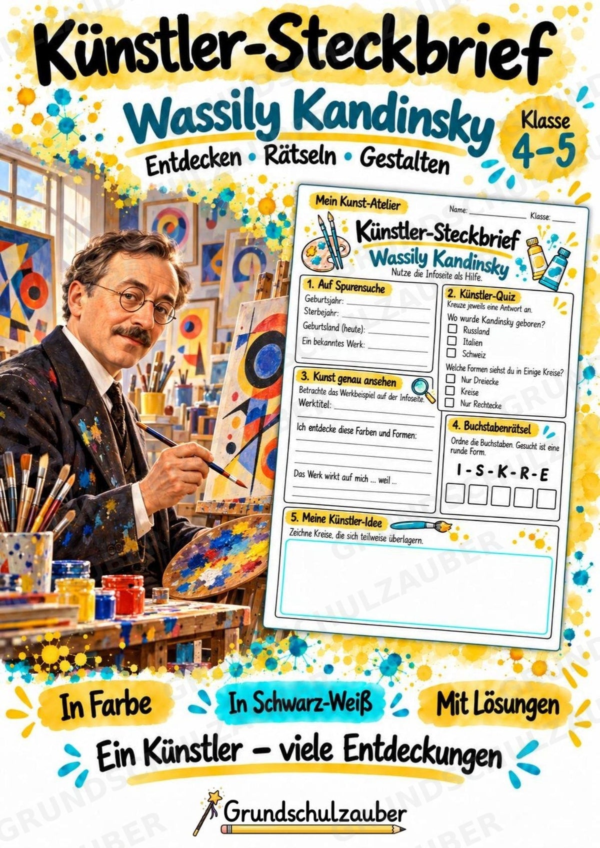 Wassily Kandinsky – Künstler-Steckbrief & Infotext | Kunstunterricht Grundschule Klasse 4–5 | Arbeitsblätter mit Lösungen – Cover