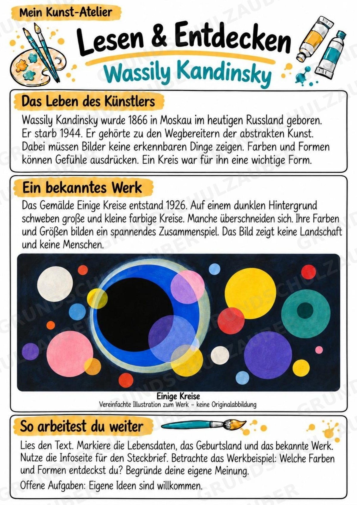 Wassily Kandinsky – Künstler-Steckbrief & Infotext | Kunstunterricht Grundschule Klasse 4–5 | Arbeitsblätter mit Lösungen – Materialseite 2
