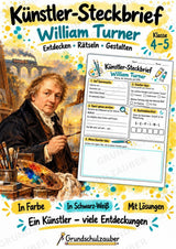 William Turner – Künstler-Steckbrief & Infotext | Kunstunterricht Grundschule Klasse 4–5 | Arbeitsblätter mit Lösungen – Cover