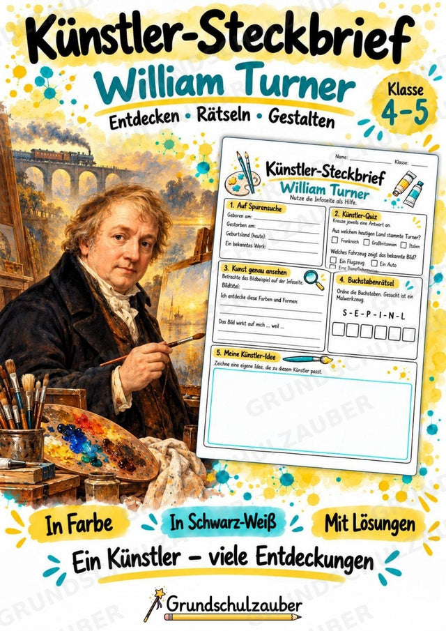 William Turner – Künstler-Steckbrief & Infotext | Kunstunterricht Grundschule Klasse 4–5 | Arbeitsblätter mit Lösungen – Cover