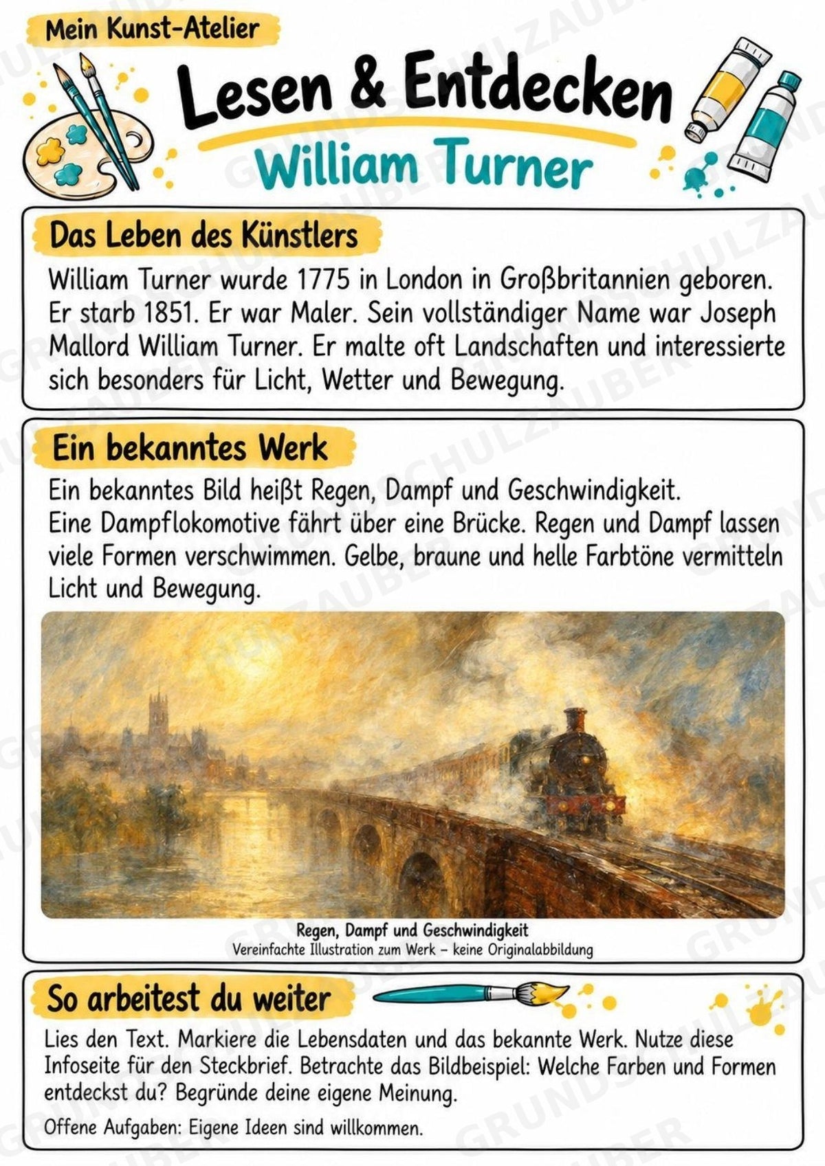 William Turner – Künstler-Steckbrief & Infotext | Kunstunterricht Grundschule Klasse 4–5 | Arbeitsblätter mit Lösungen – Materialseite 2