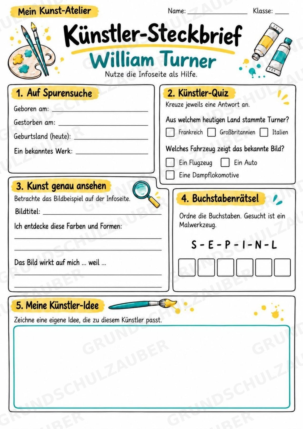 William Turner – Künstler-Steckbrief & Infotext | Kunstunterricht Grundschule Klasse 4–5 | Arbeitsblätter mit Lösungen – Materialseite 3