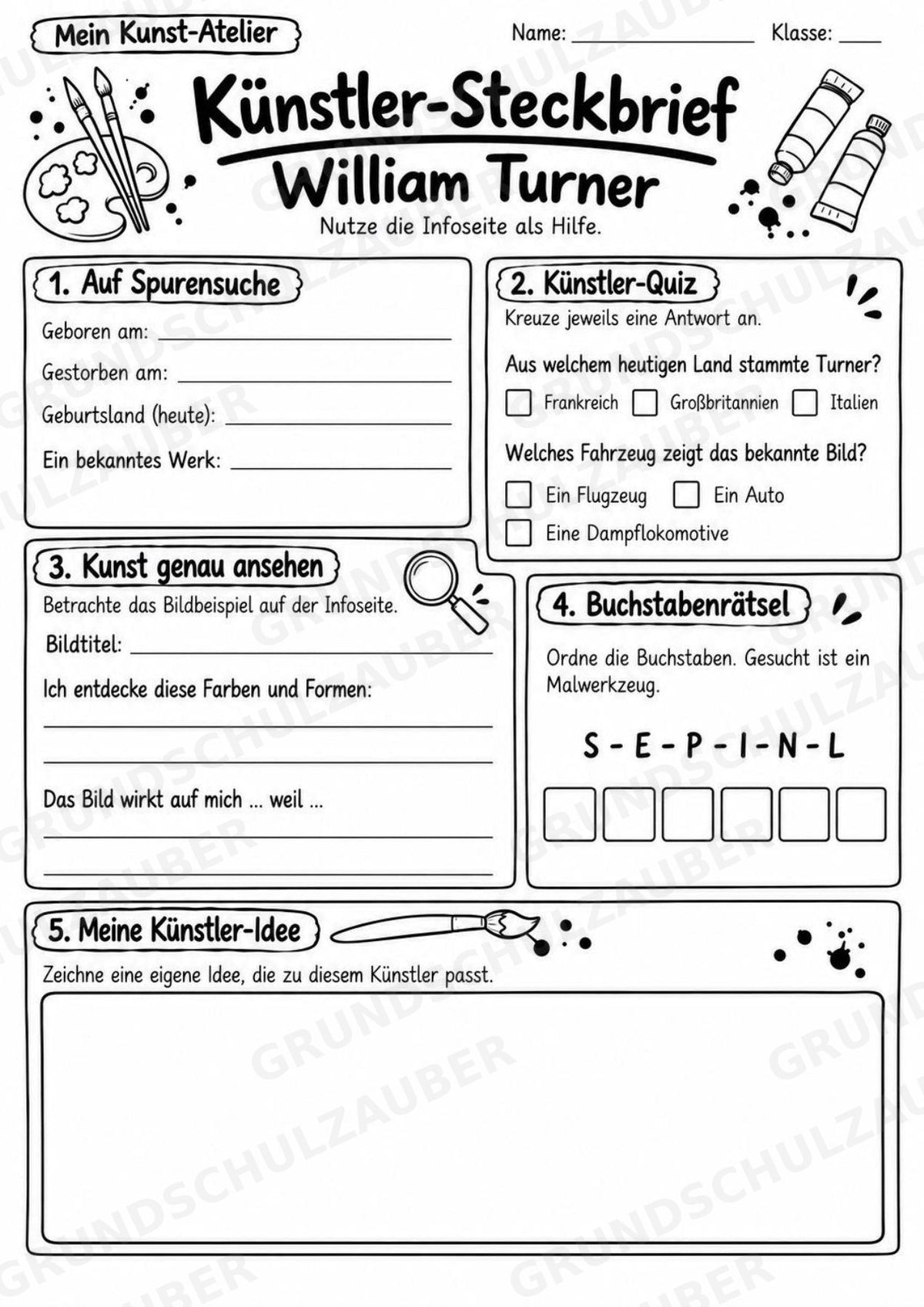 William Turner – Künstler-Steckbrief & Infotext | Kunstunterricht Grundschule Klasse 4–5 | Arbeitsblätter mit Lösungen – Materialseite 4