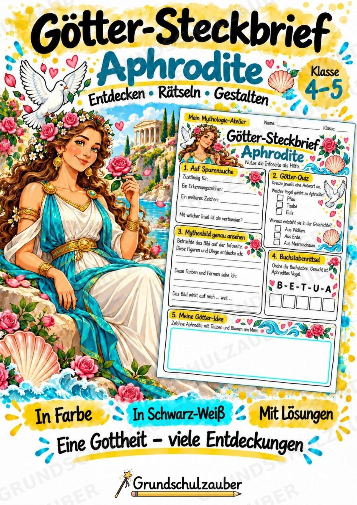 Aphrodite – Griechische Götter: Steckbrief & Infotext | Arbeitsblätter mit Lösungen | Klasse 4–5 – Cover