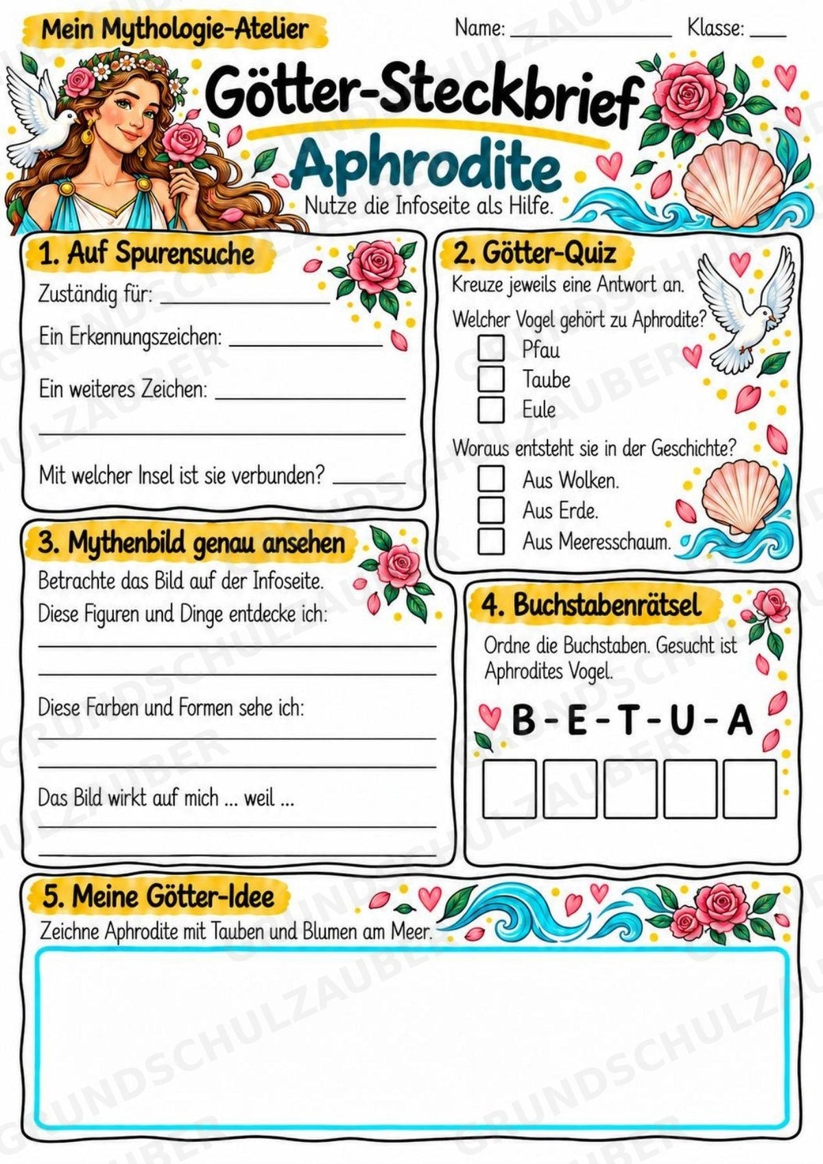 Aphrodite – Griechische Götter: Steckbrief & Infotext | Arbeitsblätter mit Lösungen | Klasse 4–5 – Materialseite 3