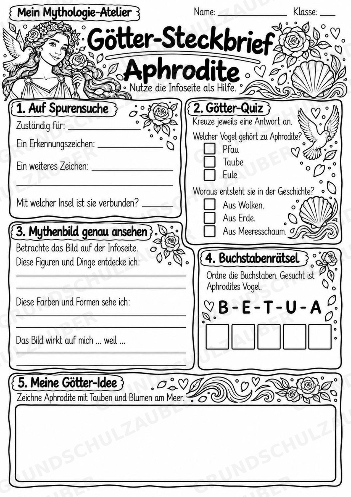 Aphrodite – Griechische Götter: Steckbrief & Infotext | Arbeitsblätter mit Lösungen | Klasse 4–5 – Materialseite 4