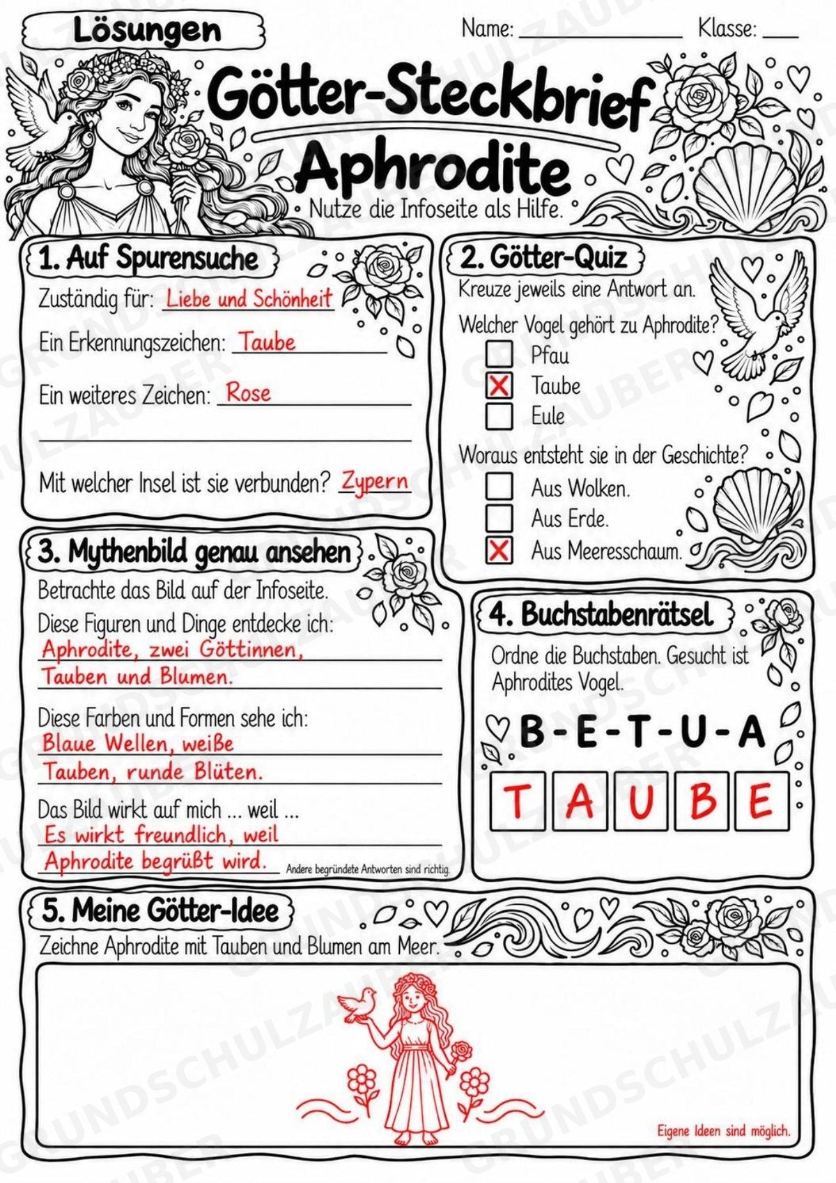 Aphrodite – Griechische Götter: Steckbrief & Infotext | Arbeitsblätter mit Lösungen | Klasse 4–5 – Materialseite 5