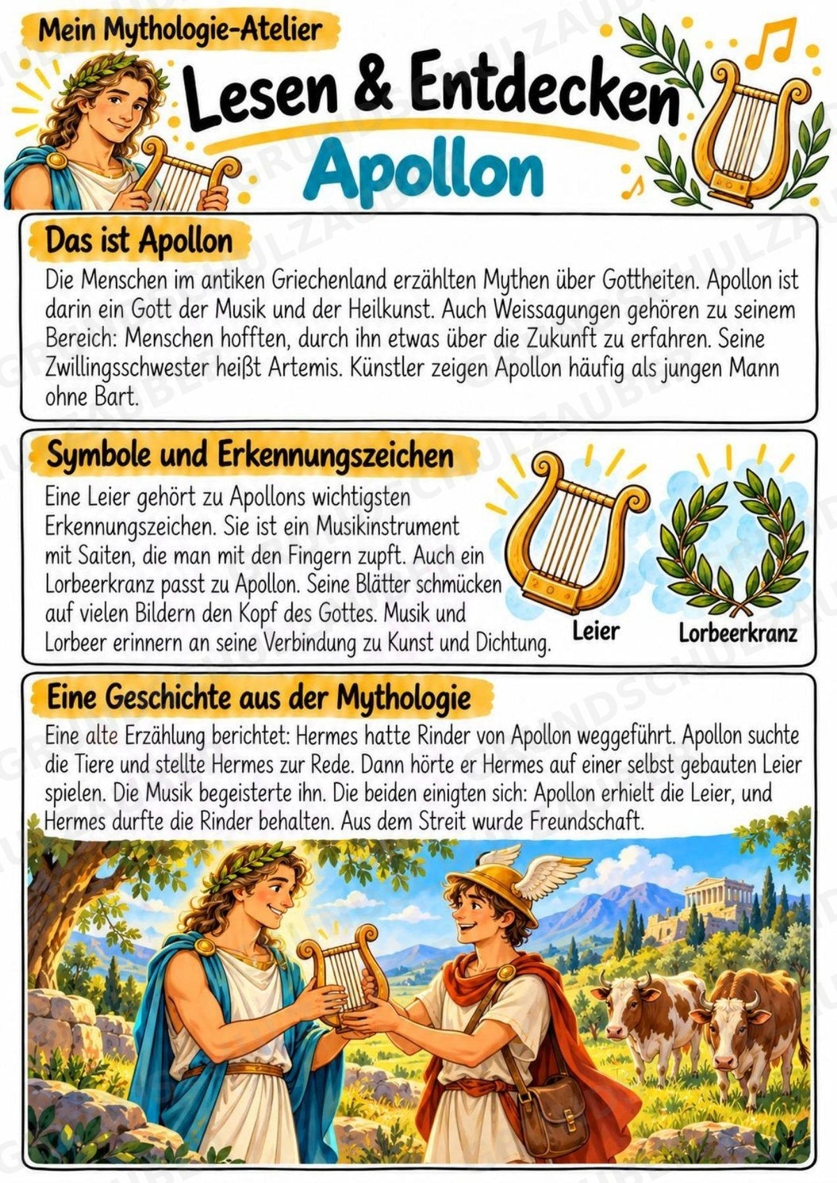 Apollon – Griechische Götter: Steckbrief & Infotext | Arbeitsblätter mit Lösungen | Klasse 4–5 – Materialseite 2