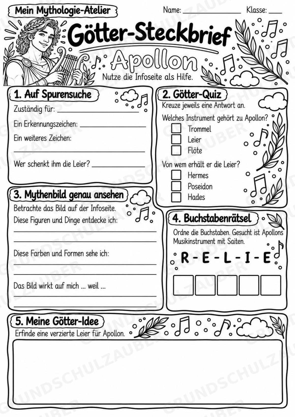 Apollon – Griechische Götter: Steckbrief & Infotext | Arbeitsblätter mit Lösungen | Klasse 4–5 – Materialseite 4