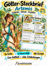 Artemis – Griechische Götter: Steckbrief & Infotext | Arbeitsblätter mit Lösungen | Klasse 4–5 – Cover