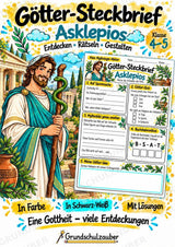 Asklepios – Griechische Götter: Steckbrief & Infotext | Arbeitsblätter mit Lösungen | Klasse 4–5 – Cover