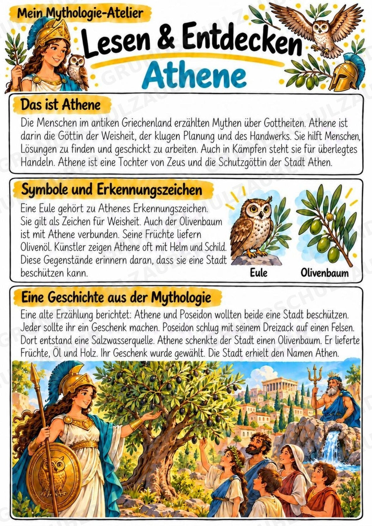 Athene – Griechische Götter: Steckbrief & Infotext | Arbeitsblätter mit Lösungen | Klasse 4–5 – Materialseite 2