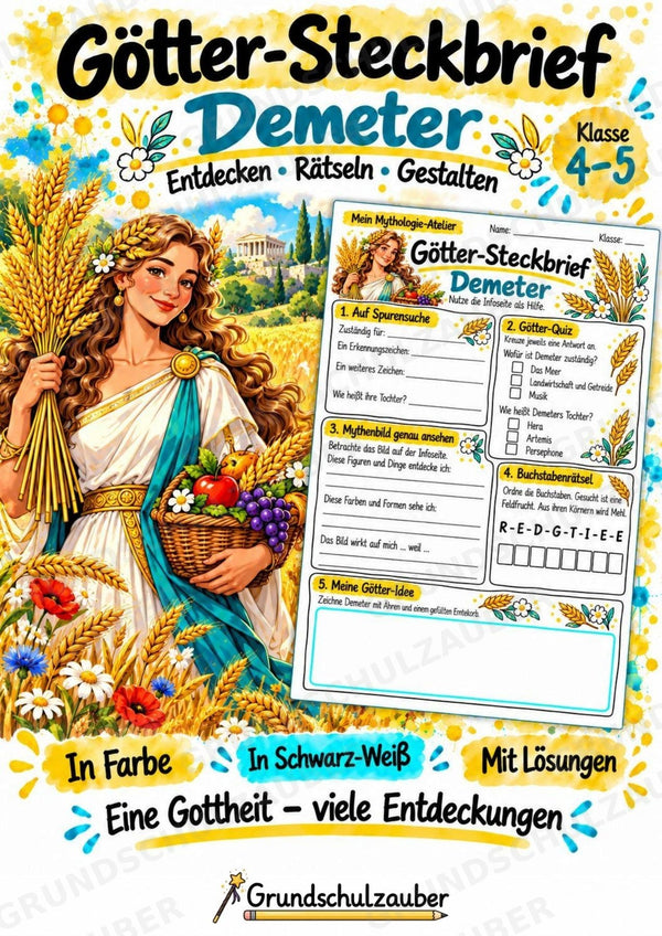 Demeter – Griechische Götter: Steckbrief & Infotext | Arbeitsblätter mit Lösungen | Klasse 4–5