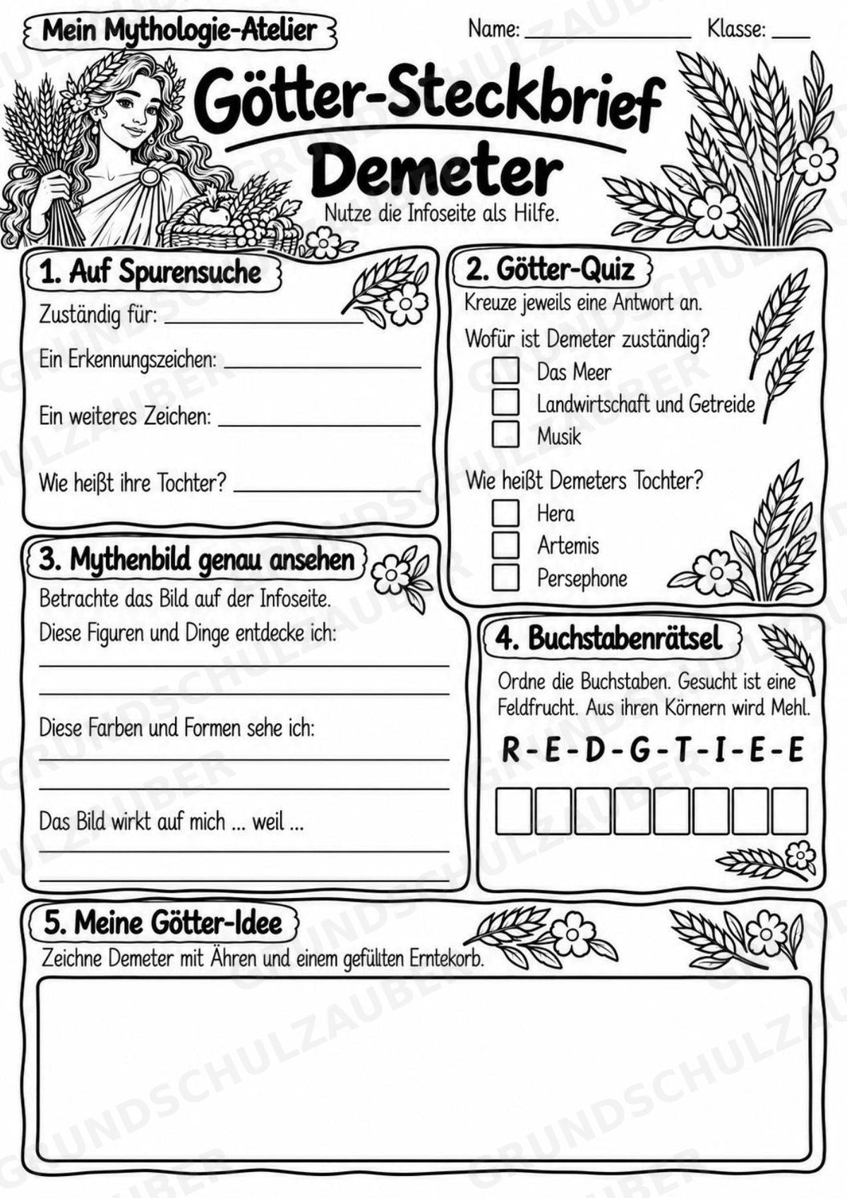 Demeter – Griechische Götter: Steckbrief & Infotext | Arbeitsblätter mit Lösungen | Klasse 4–5 – Materialseite 4