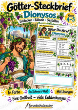 Dionysos – Griechische Götter: Steckbrief & Infotext | Arbeitsblätter mit Lösungen | Klasse 4–5 – Cover