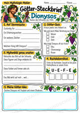 Dionysos – Griechische Götter: Steckbrief & Infotext | Arbeitsblätter mit Lösungen | Klasse 4–5 – Materialseite 3