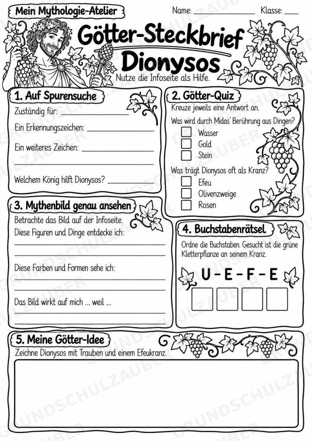 Dionysos – Griechische Götter: Steckbrief & Infotext | Arbeitsblätter mit Lösungen | Klasse 4–5 – Materialseite 4