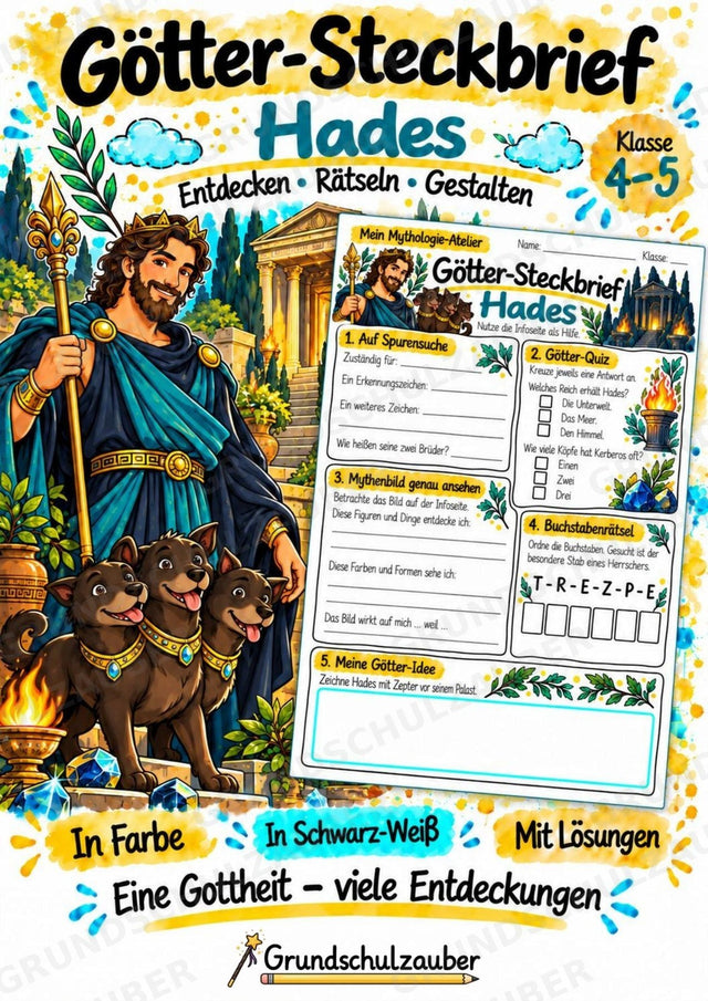 Hades – Griechische Götter: Steckbrief & Infotext | Arbeitsblätter mit Lösungen | Klasse 4–5 – Cover