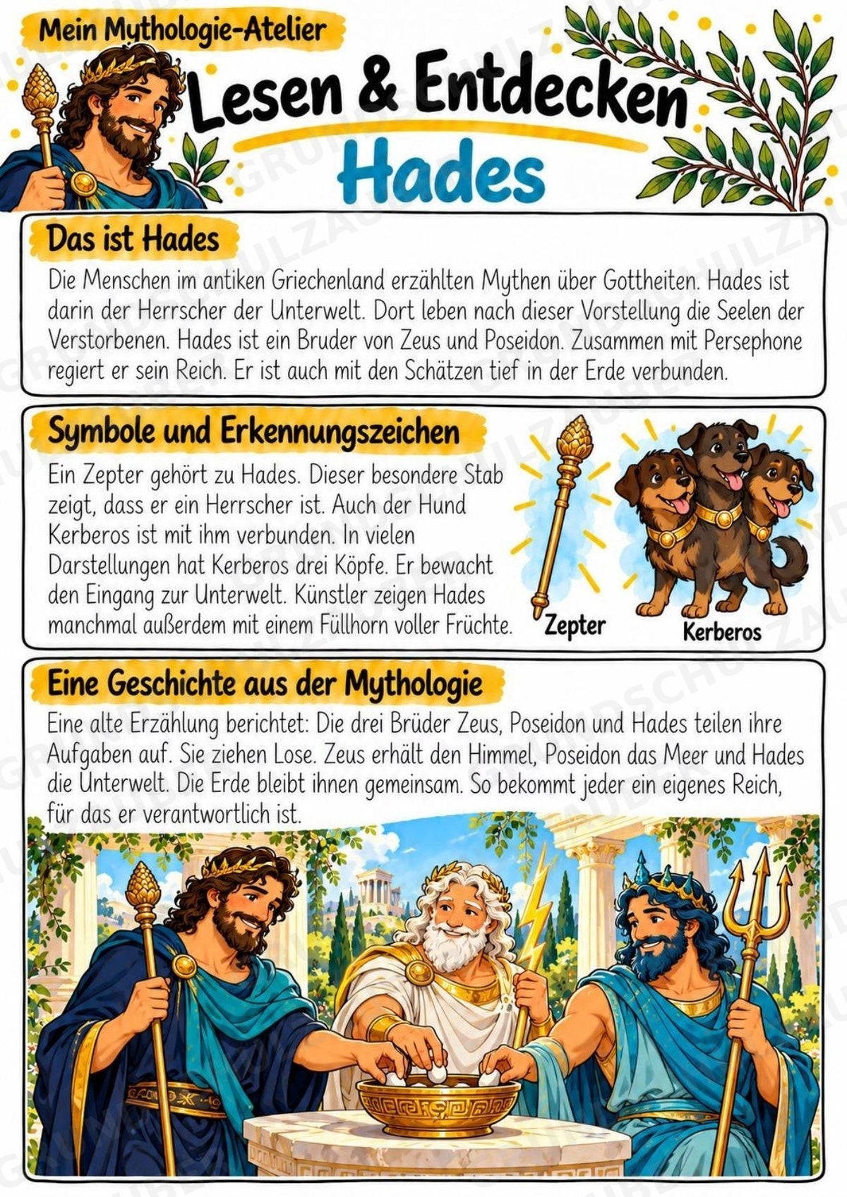 Hades – Griechische Götter: Steckbrief & Infotext | Arbeitsblätter mit Lösungen | Klasse 4–5 – Materialseite 2