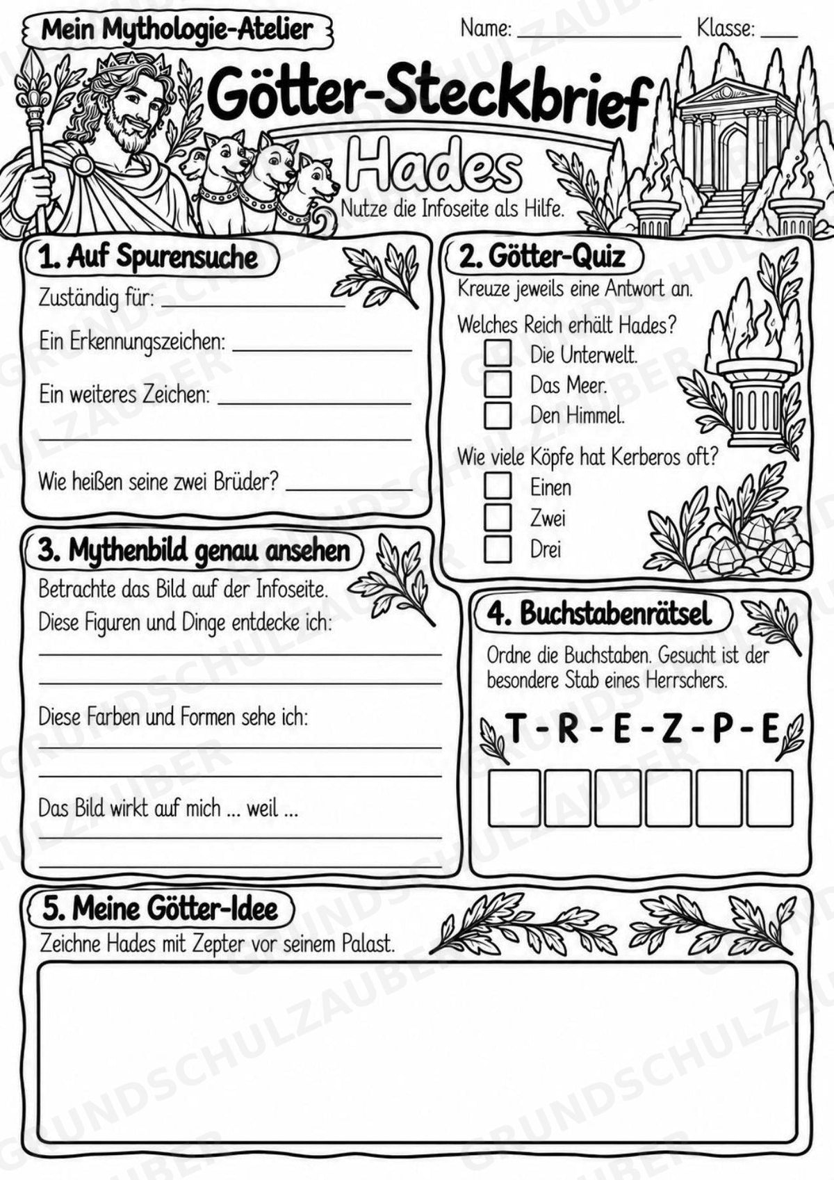 Hades – Griechische Götter: Steckbrief & Infotext | Arbeitsblätter mit Lösungen | Klasse 4–5 – Materialseite 4