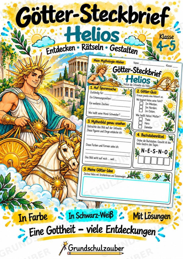 Helios – Griechische Götter: Steckbrief & Infotext | Arbeitsblätter mit Lösungen | Klasse 4–5