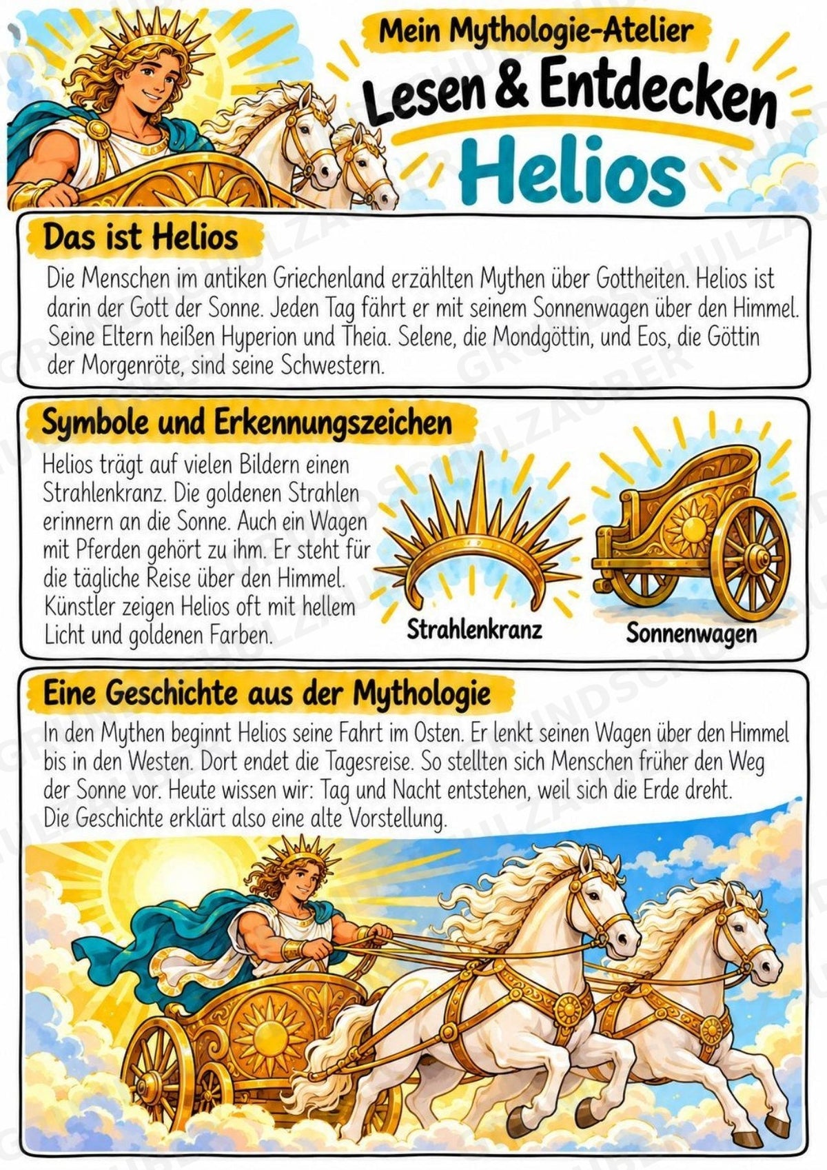 Helios – Griechische Götter: Steckbrief & Infotext | Arbeitsblätter mit Lösungen | Klasse 4–5 – Materialseite 2