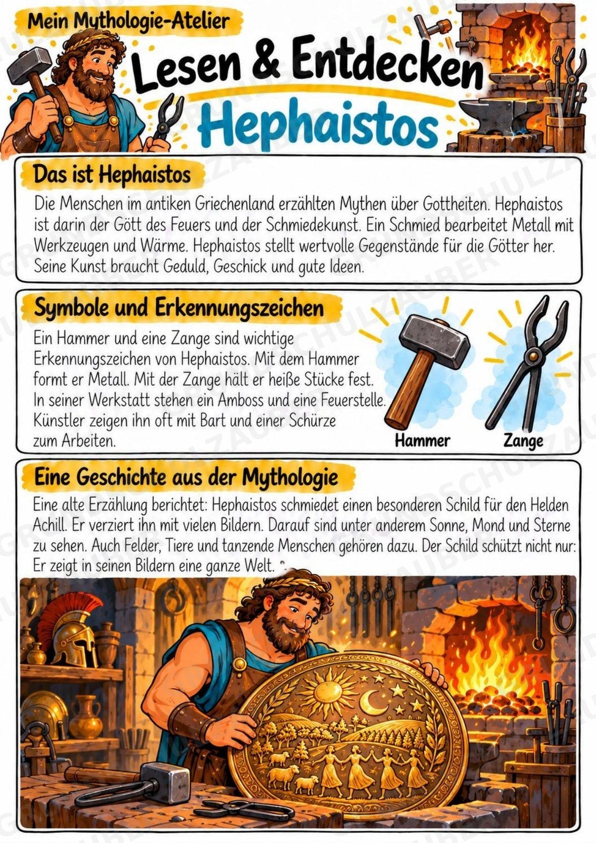 Hephaistos – Griechische Götter: Steckbrief & Infotext | Arbeitsblätter mit Lösungen | Klasse 4–5 – Materialseite 2