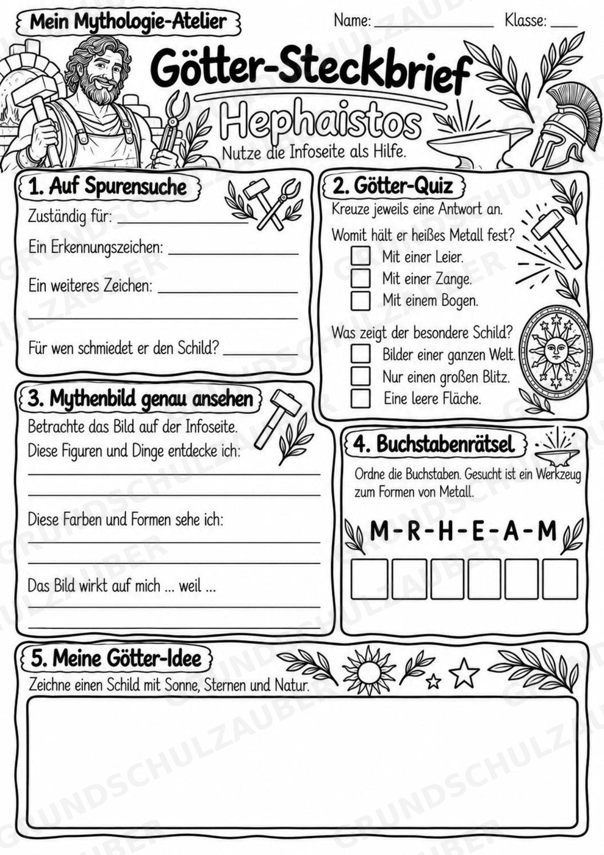 Hephaistos – Griechische Götter: Steckbrief & Infotext | Arbeitsblätter mit Lösungen | Klasse 4–5 – Materialseite 4
