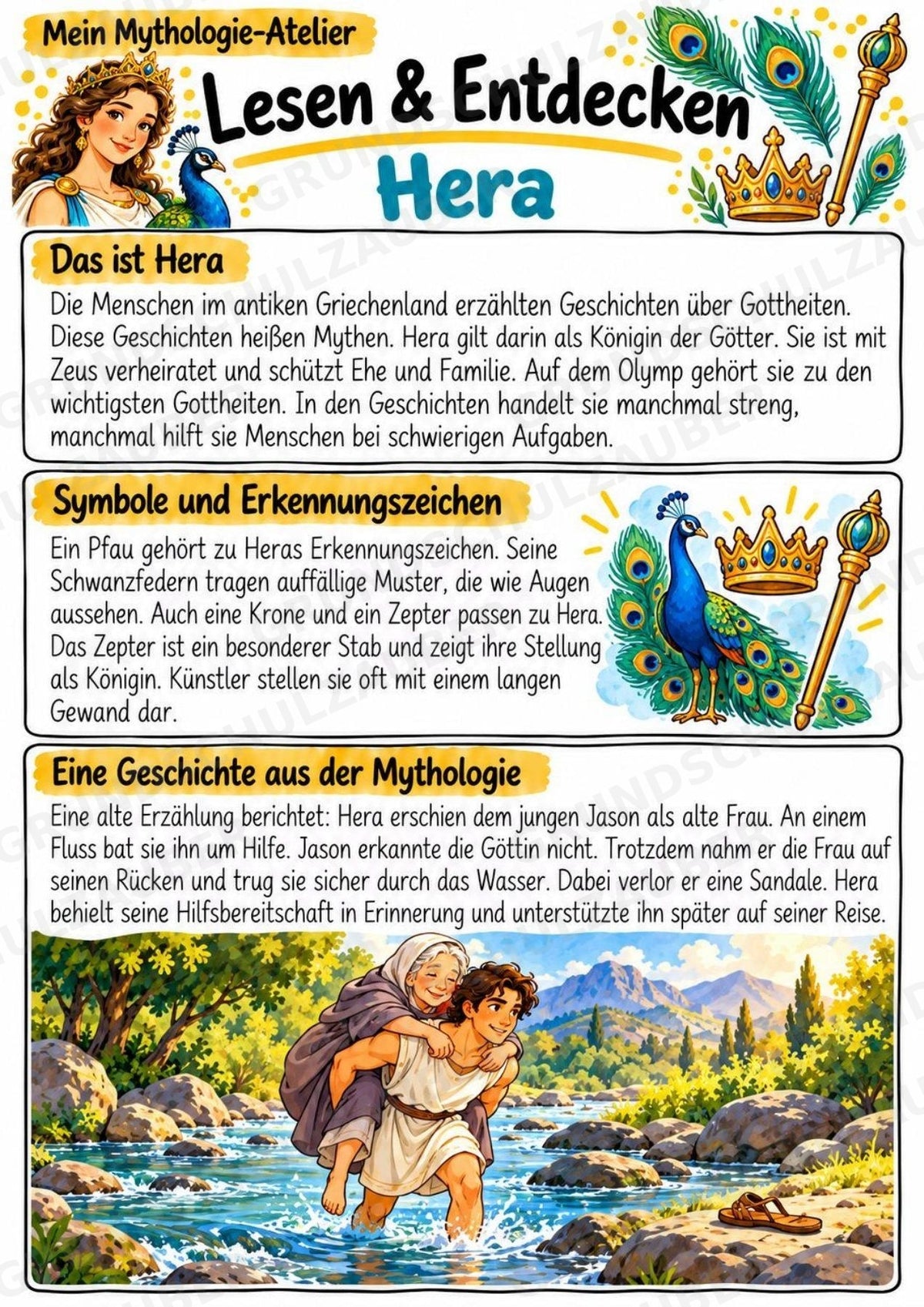 Hera – Griechische Götter: Steckbrief & Infotext | Arbeitsblätter mit Lösungen | Klasse 4–5 – Materialseite 2