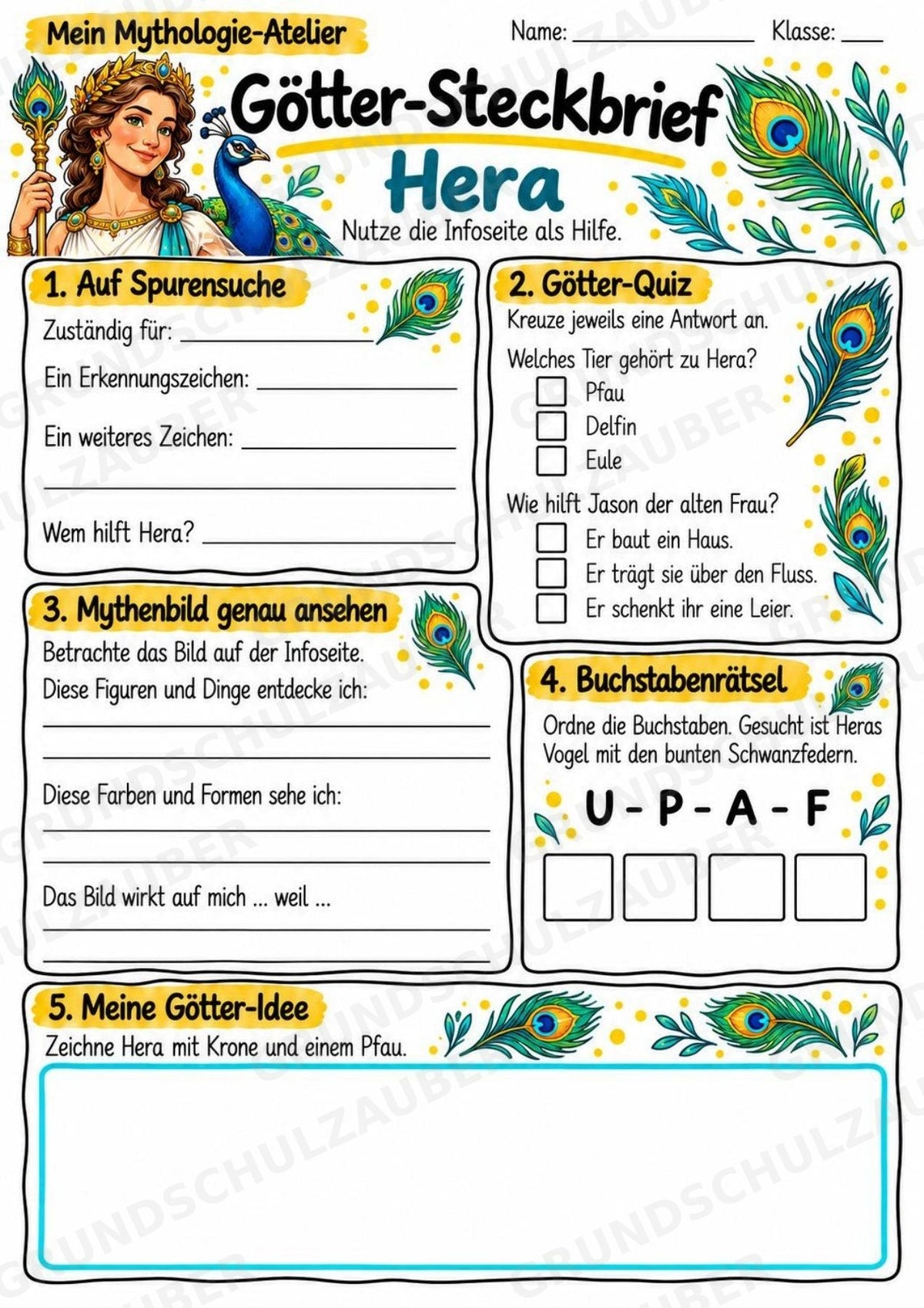 Hera – Griechische Götter: Steckbrief & Infotext | Arbeitsblätter mit Lösungen | Klasse 4–5 – Materialseite 3