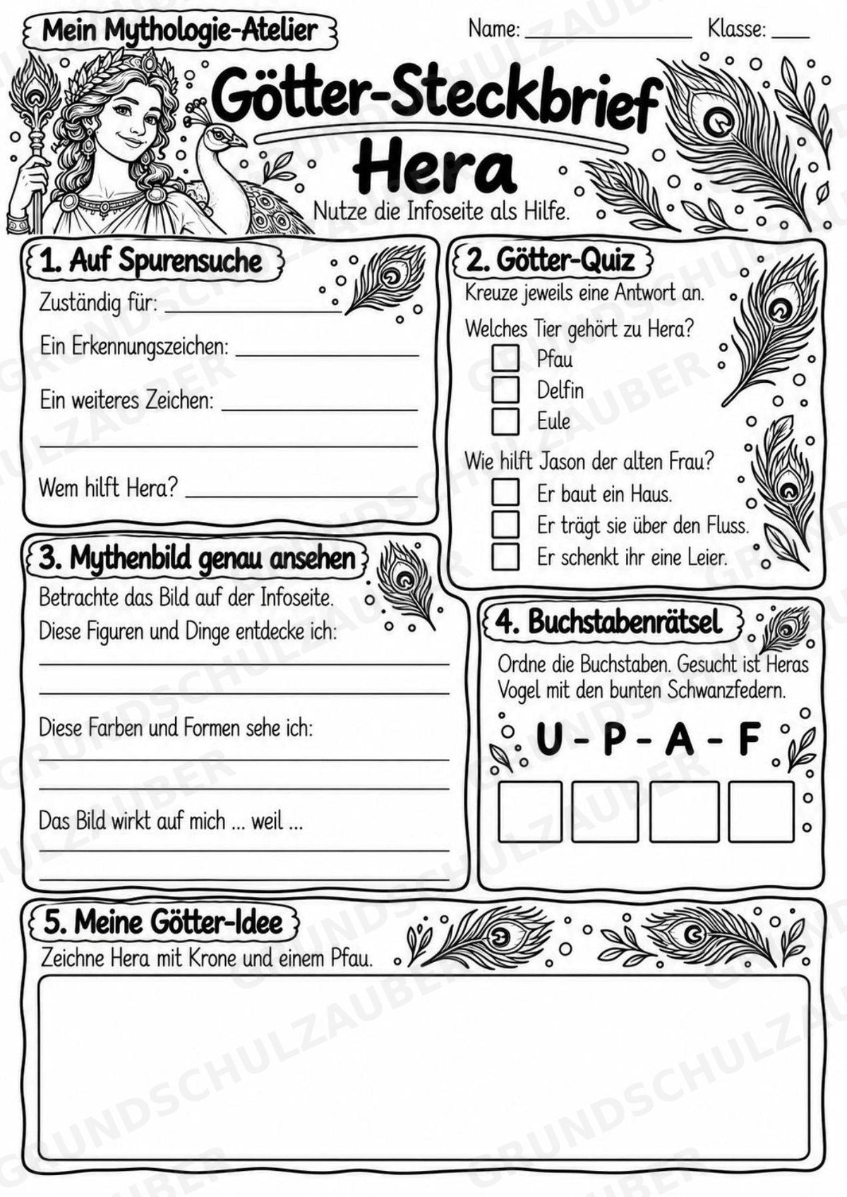 Hera – Griechische Götter: Steckbrief & Infotext | Arbeitsblätter mit Lösungen | Klasse 4–5 – Materialseite 4