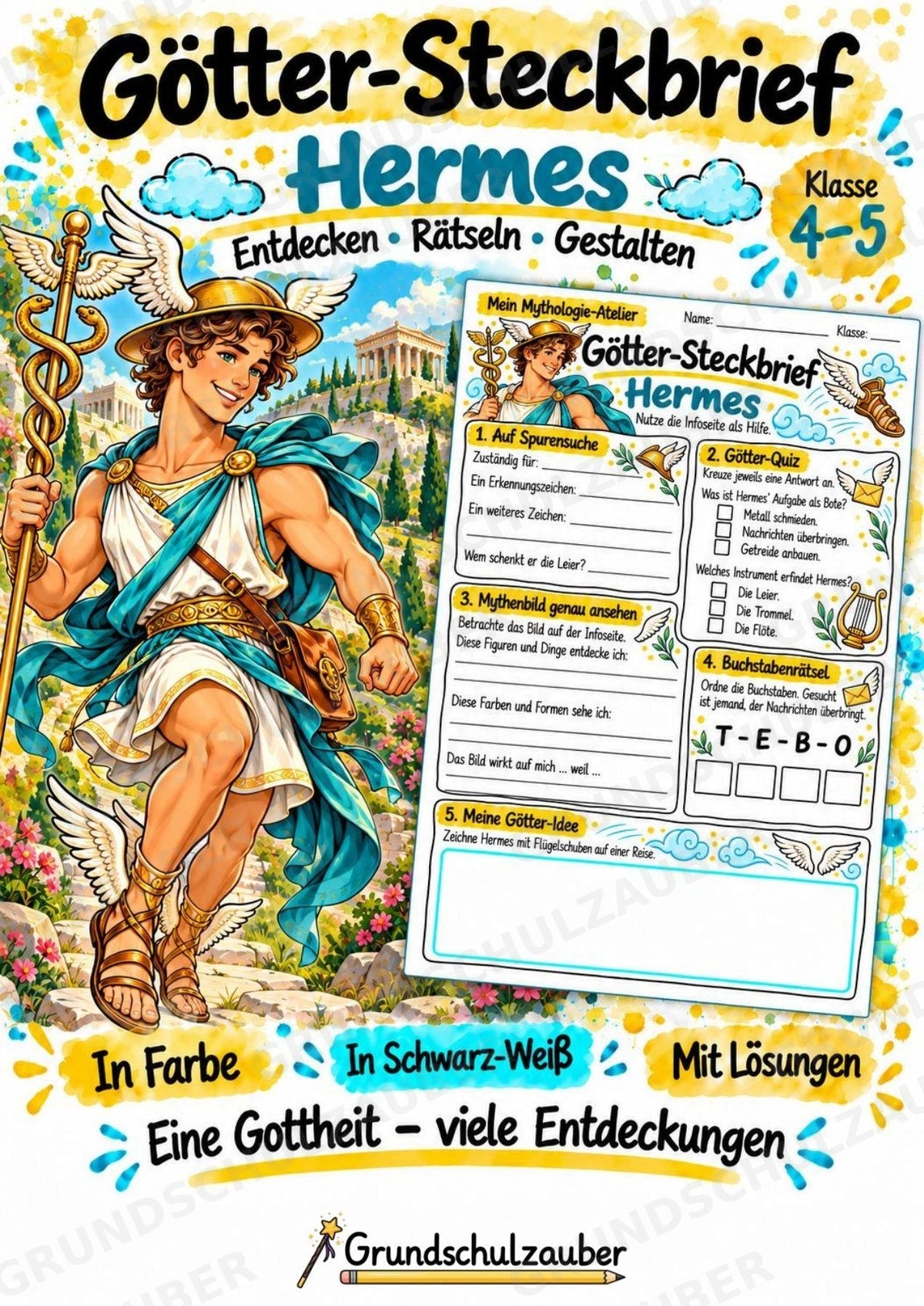 Hermes – Griechische Götter: Steckbrief & Infotext | Arbeitsblätter mit Lösungen | Klasse 4–5 – Cover