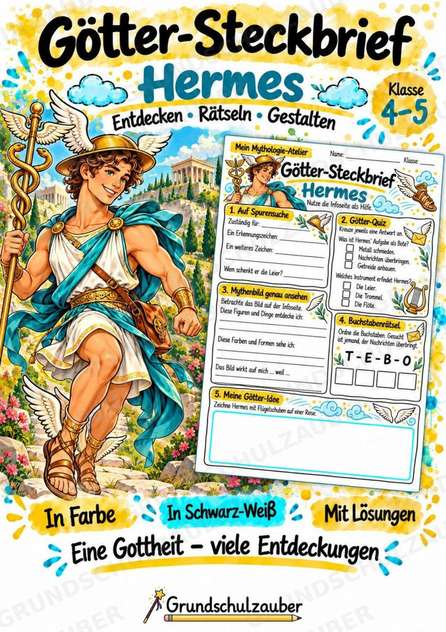 Hermes – Griechische Götter: Steckbrief & Infotext | Arbeitsblätter mit Lösungen | Klasse 4–5 – Cover
