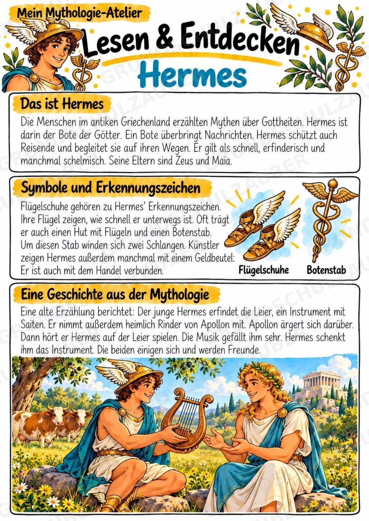 Hermes – Griechische Götter: Steckbrief & Infotext | Arbeitsblätter mit Lösungen | Klasse 4–5 – Materialseite 2