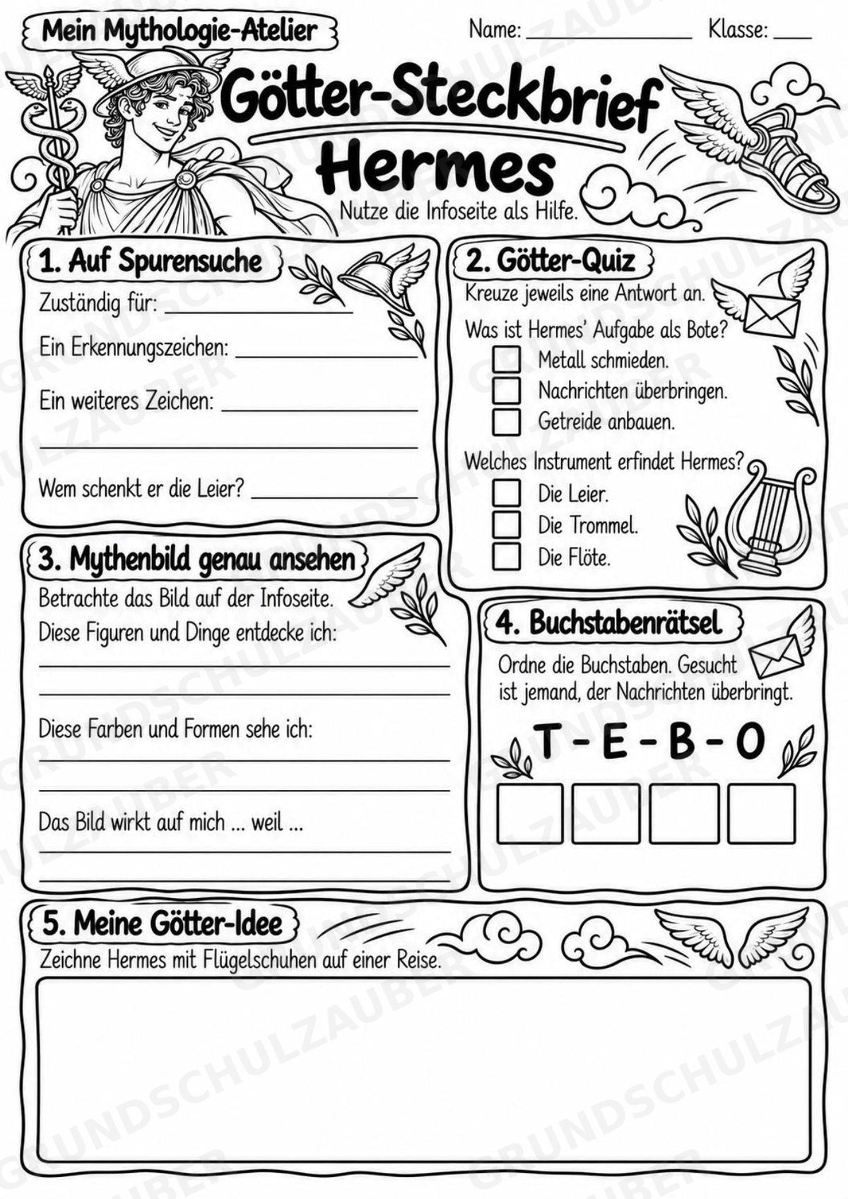 Hermes – Griechische Götter: Steckbrief & Infotext | Arbeitsblätter mit Lösungen | Klasse 4–5 – Materialseite 4