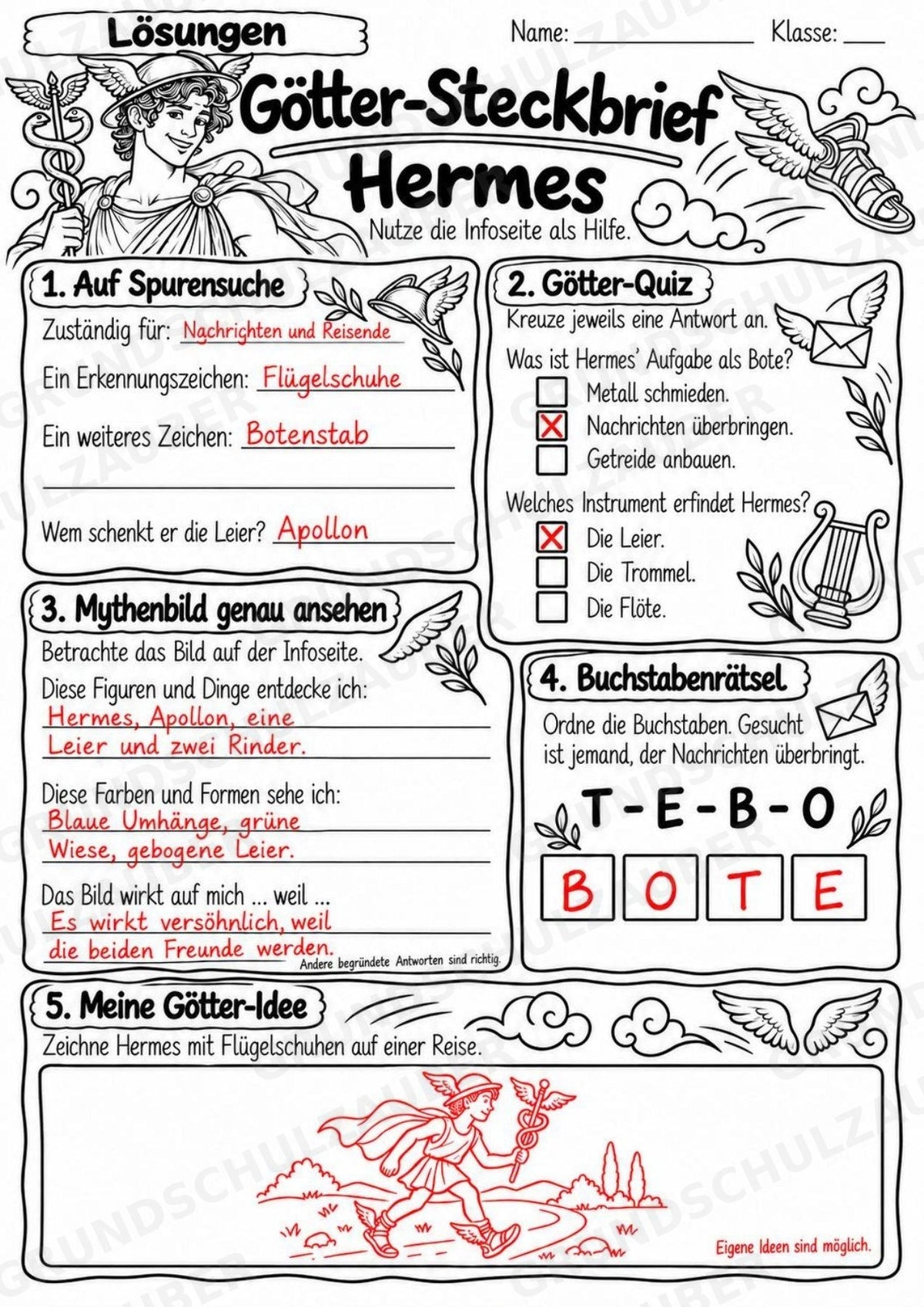 Hermes – Griechische Götter: Steckbrief & Infotext | Arbeitsblätter mit Lösungen | Klasse 4–5 – Materialseite 5