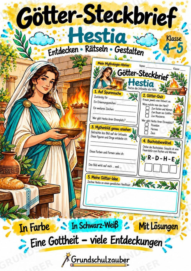 Hestia – Griechische Götter: Steckbrief & Infotext | Arbeitsblätter mit Lösungen | Klasse 4–5 – Cover