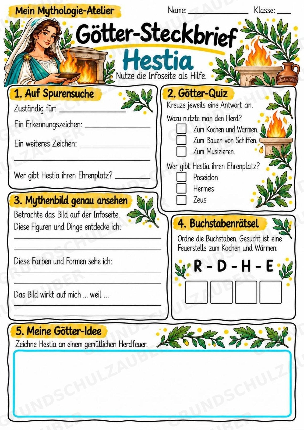 Hestia – Griechische Götter: Steckbrief & Infotext | Arbeitsblätter mit Lösungen | Klasse 4–5 – Materialseite 3