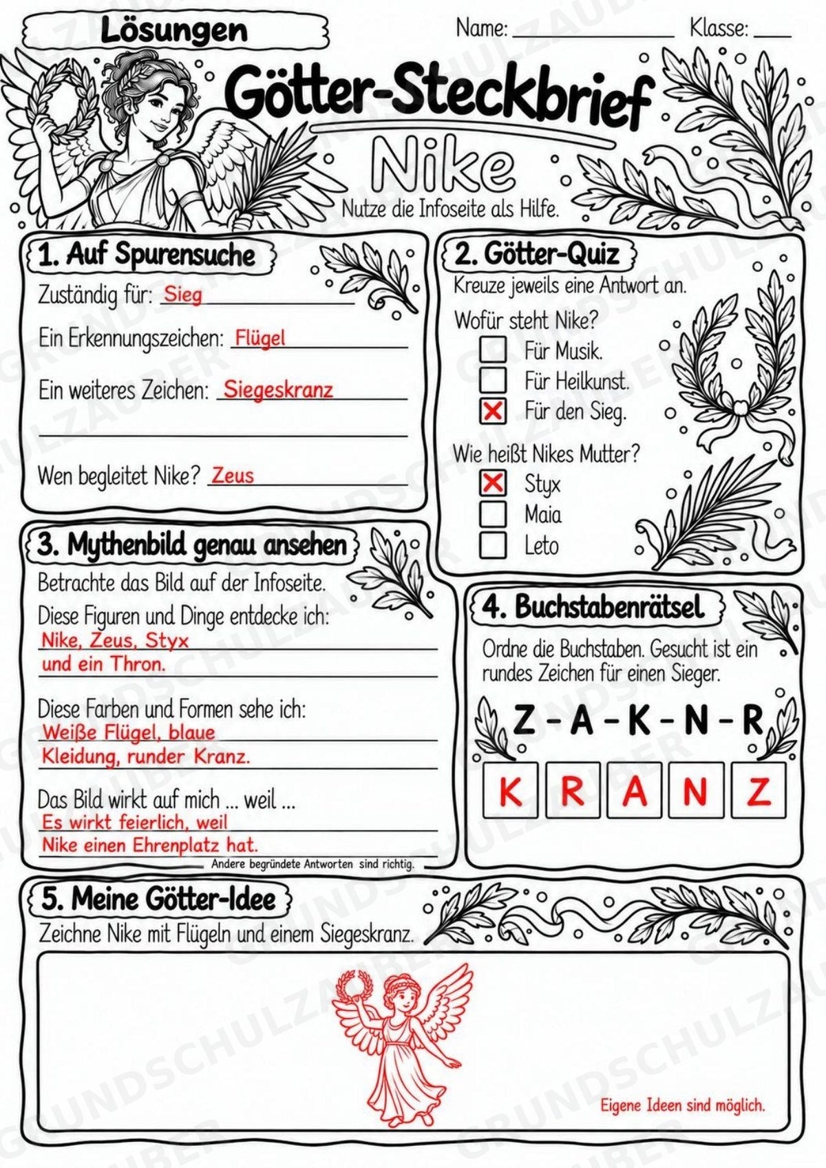 Nike – Griechische Götter: Steckbrief & Infotext | Arbeitsblätter mit Lösungen | Klasse 4–5 – Materialseite 5