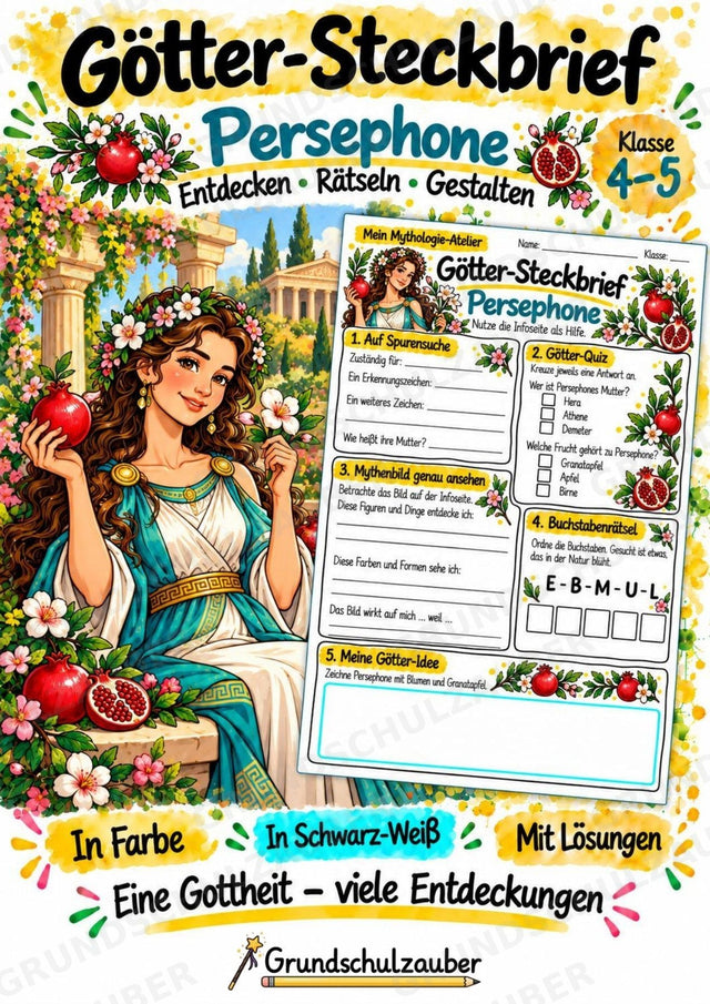Persephone – Griechische Götter: Steckbrief & Infotext | Arbeitsblätter mit Lösungen | Klasse 4–5 – Cover