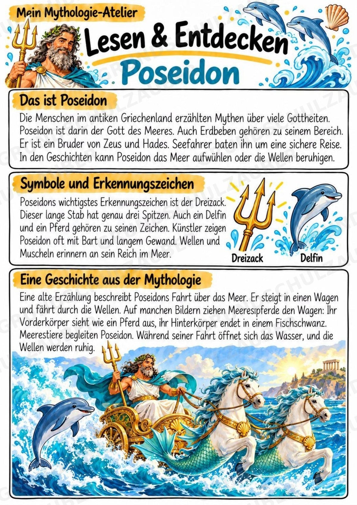 Poseidon – Griechische Götter: Steckbrief & Infotext | Arbeitsblätter mit Lösungen | Klasse 4–5 – Materialseite 2