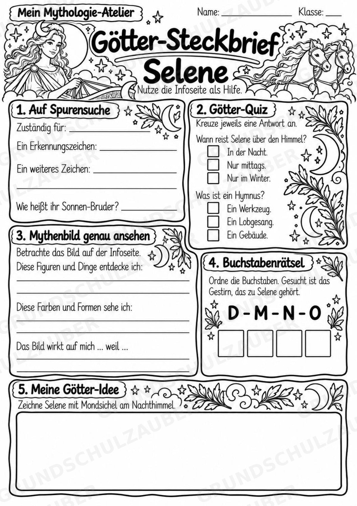 Selene – Griechische Götter: Steckbrief & Infotext | Arbeitsblätter mit Lösungen | Klasse 4–5 – Materialseite 4