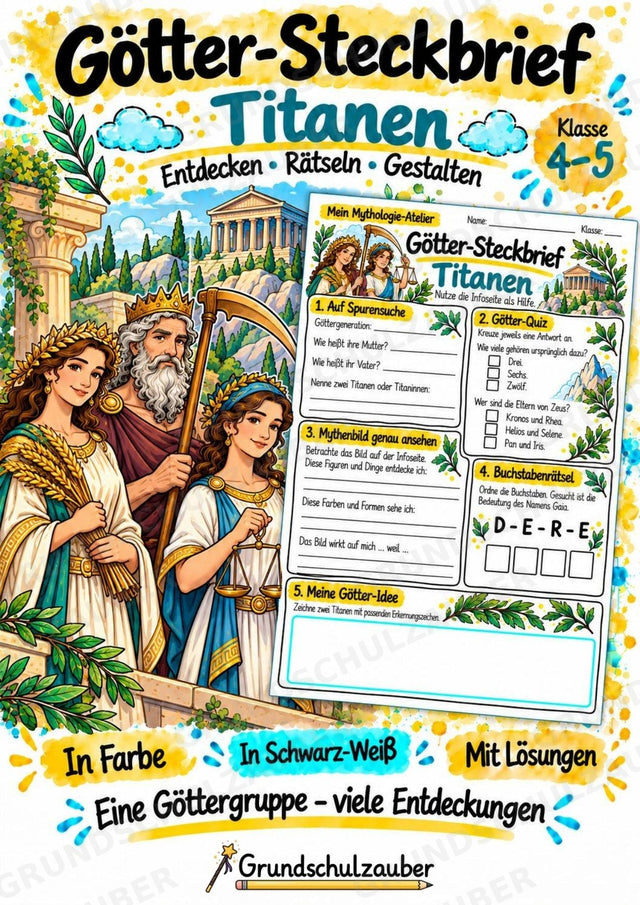 Titanen – Griechische Götter: Steckbrief & Infotext | Arbeitsblätter mit Lösungen | Klasse 4–5 – Cover