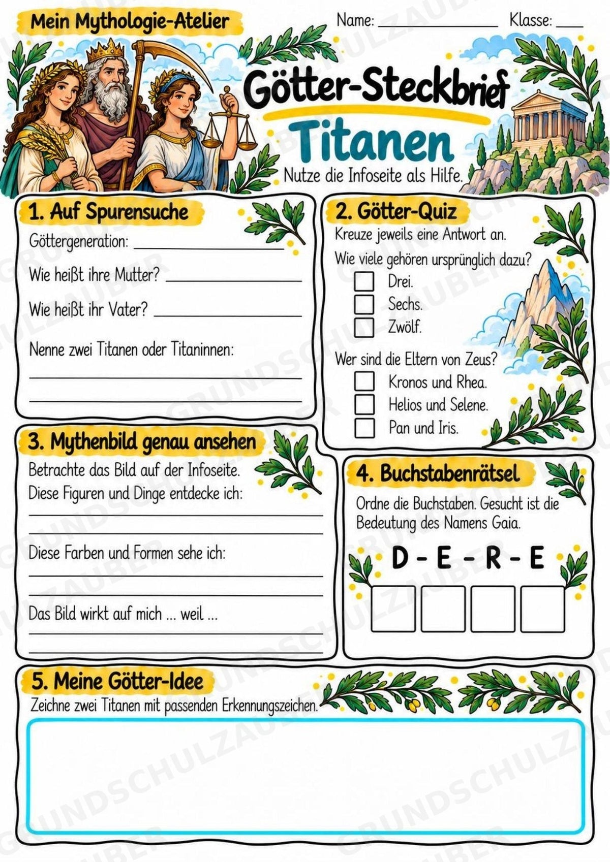 Titanen – Griechische Götter: Steckbrief & Infotext | Arbeitsblätter mit Lösungen | Klasse 4–5 – Materialseite 3