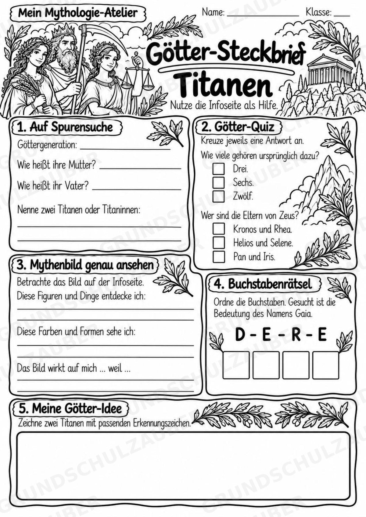 Titanen – Griechische Götter: Steckbrief & Infotext | Arbeitsblätter mit Lösungen | Klasse 4–5 – Materialseite 4