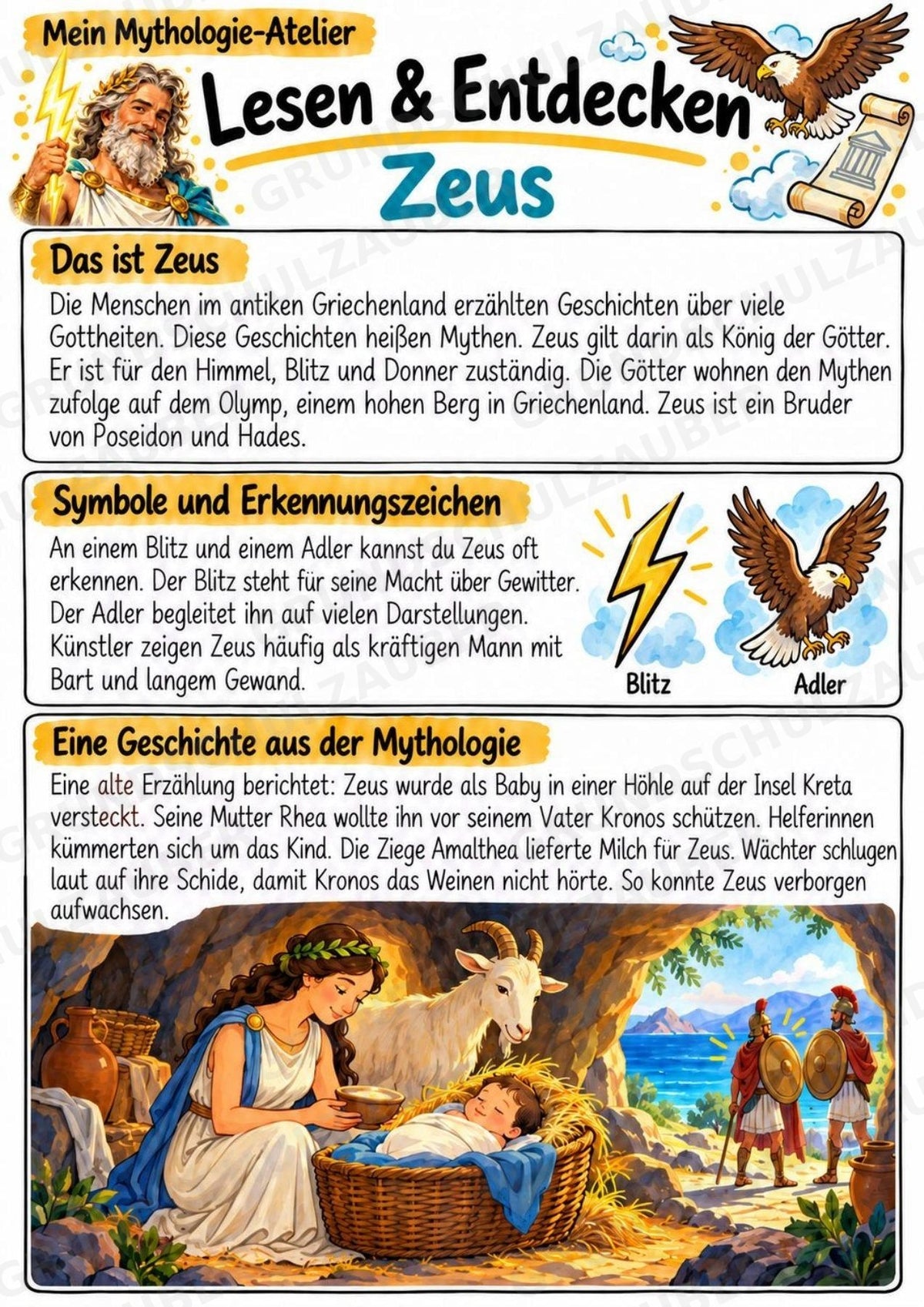 Zeus – Griechische Götter: Steckbrief & Infotext | Arbeitsblätter mit Lösungen | Klasse 4–5 – Materialseite 2