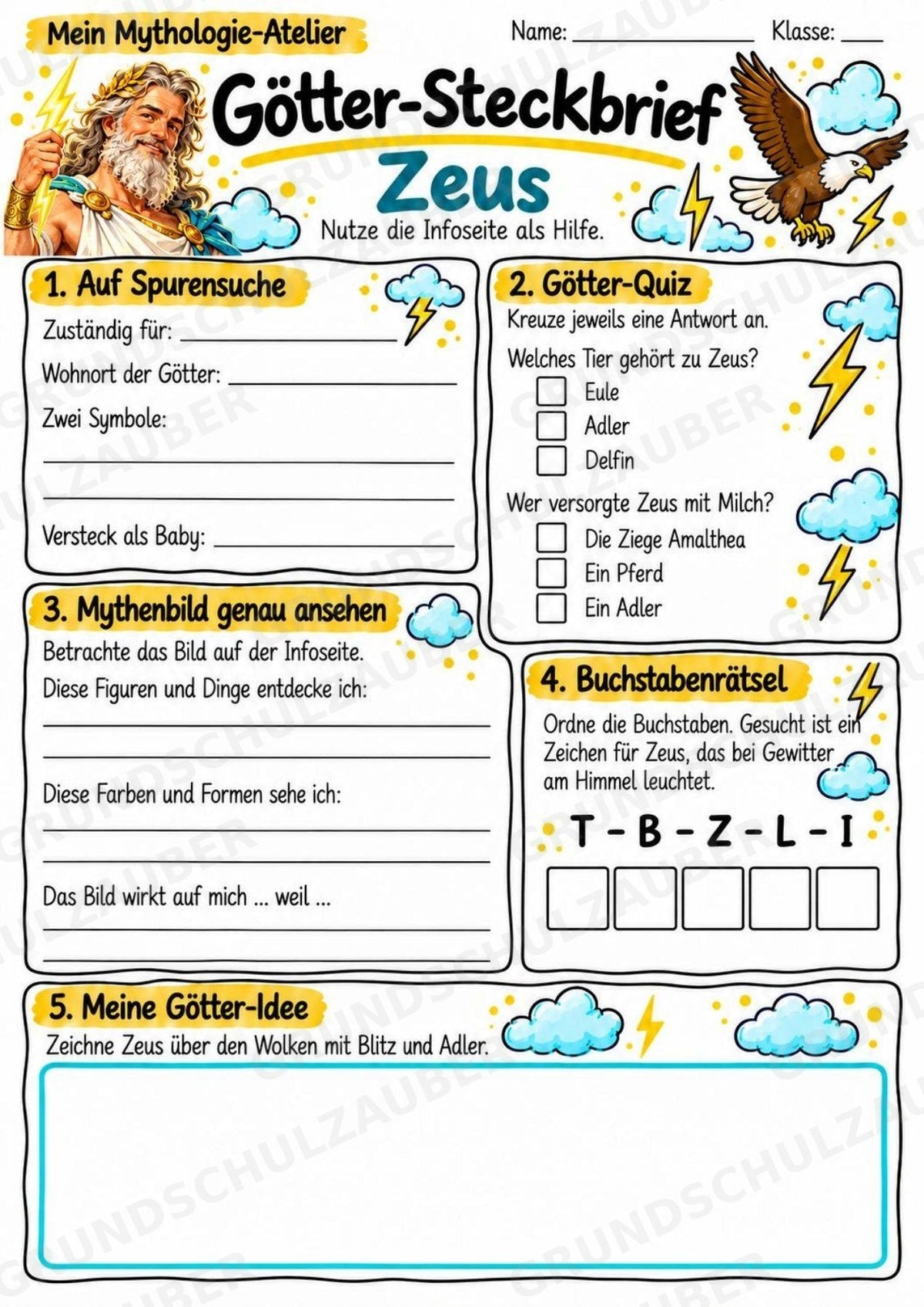 Zeus – Griechische Götter: Steckbrief & Infotext | Arbeitsblätter mit Lösungen | Klasse 4–5 – Materialseite 3