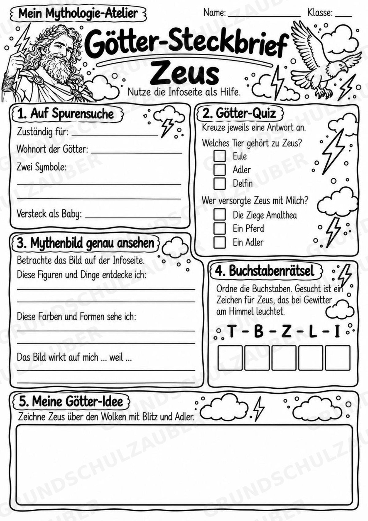 Zeus – Griechische Götter: Steckbrief & Infotext | Arbeitsblätter mit Lösungen | Klasse 4–5 – Materialseite 4